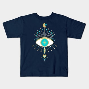 Turquoise and gold mystic eye Kids T-Shirt
